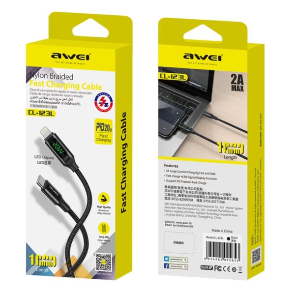 EDA0037553_5.jpg awei CL-123L 1m USB-C / Type-C to 8Pin Digital Display Data Fast Charging Cable