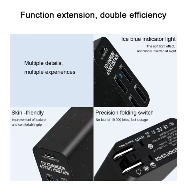 EDA0039158_4.jpg X83 65W Output USB-C / Type-C + 4 Ports USB HUB PD Charger, US Plug