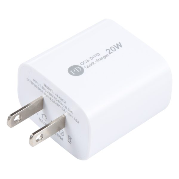 EDA004272101A_2.jpg PD 20W USB-C/Type-C+QC 3.0 USB Interface Fast Charge Charger, Specification: US Plug