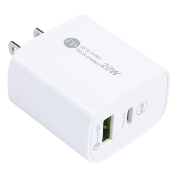 EDA004272101A_3.jpg PD 20W USB-C/Type-C+QC 3.0 USB Interface Fast Charge Charger, Specification: US Plug