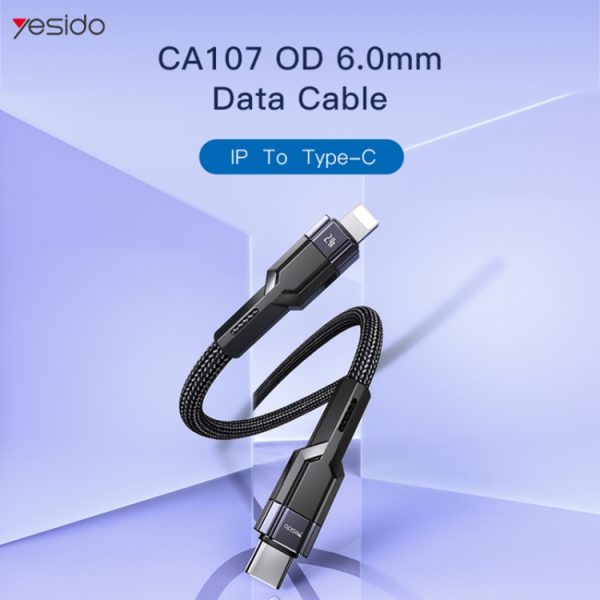 EDA004780401A_1.jpg YESIDO CA107 1.2m 2.4A USB-C / Type-C to 8 Pin OD0.6 Charging Data Cable, CA107