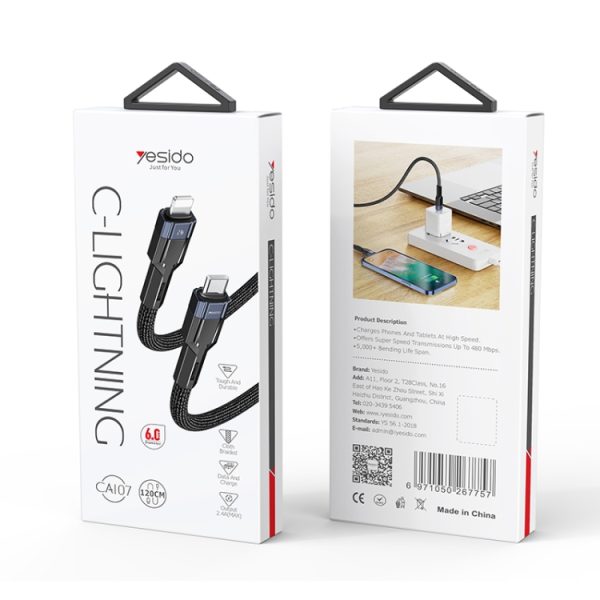 EDA004780401A_10.jpg YESIDO CA107 1.2m 2.4A USB-C / Type-C to 8 Pin OD0.6 Charging Data Cable, CA107