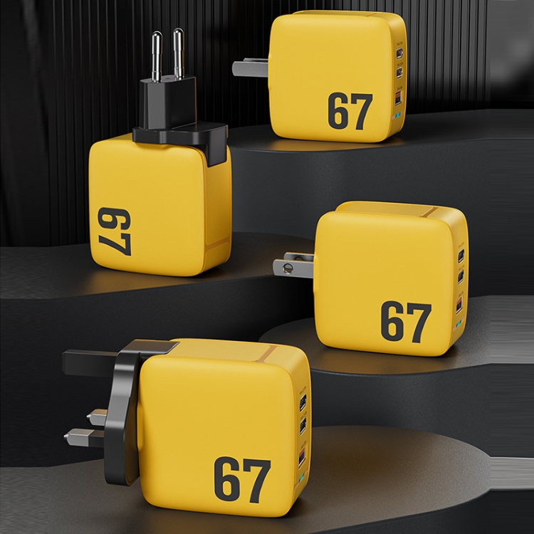 WK WP-U141 67W USB+Double USB-C / Type-C GaN Charger, CN Plug, US Plug, EU Plug, UK Plug 2 WK WP-U141 67W USB+Double USB-C / Type-C GaN Charger, CN Plug, US Plug, EU Plug, UK Plug - Image 2