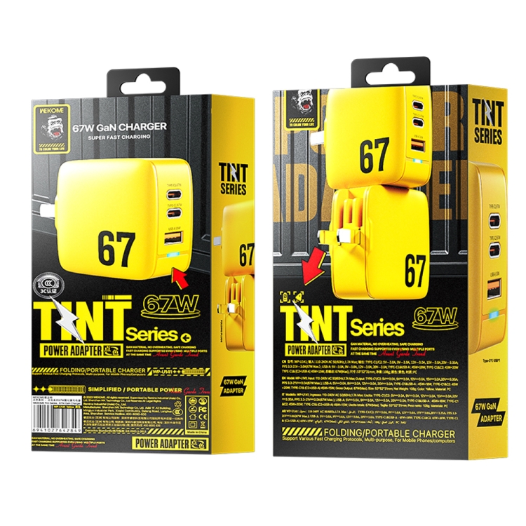 WK WP-U141 67W USB+Double USB-C / Type-C GaN Charger, CN Plug, US Plug, EU Plug, UK Plug 7 WK WP-U141 67W USB+Double USB-C / Type-C GaN Charger, CN Plug, US Plug, EU Plug, UK Plug - Image 7