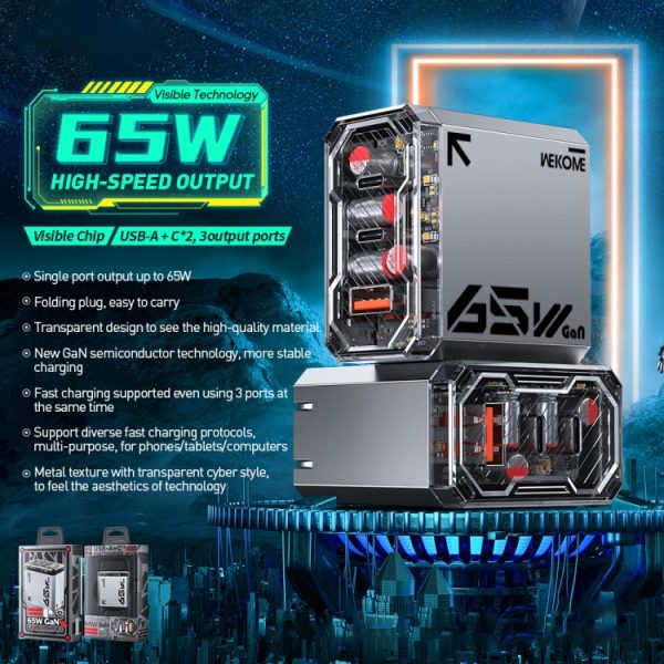 EDA005751701A_4.jpg WK WP-U156 Pioneer Series 65W USB+Dual USB-C/Type-C GaN Charger, WP-U156