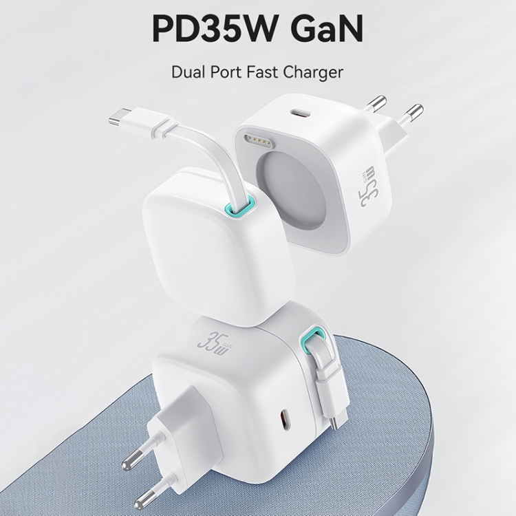 USAMS US-CC202 SMF Series PD35W Dual Type-C Port GaN Fast Charger, EU Plug 2 USAMS US-CC202 SMF Series PD35W Dual Type-C Port GaN Fast Charger, EU Plug - Image 2