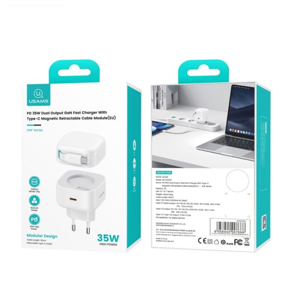 USAMS US-CC202 SMF Series PD35W Dual Type-C Port GaN Fast Charger, EU Plug