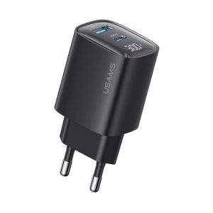 USAMS CC229 30W USB+USB-C / Type-C Dual Port GaN Digital Display Charger, Specifications: EU Plug, CC229