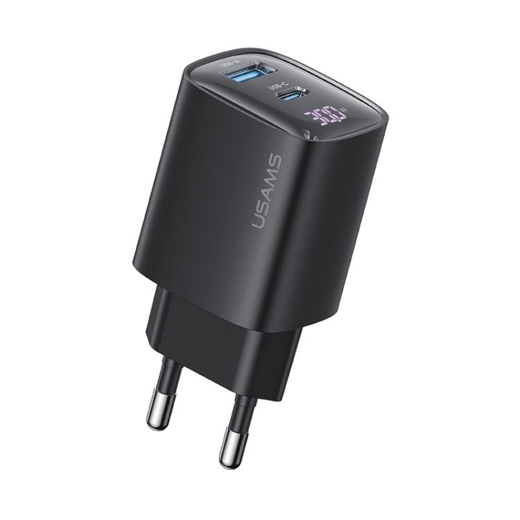 USAMS CC229 30W USB+USB-C / Type-C Dual Port GaN Digital Display Charger, Specifications: EU Plug, CC229 1 USAMS CC229 30W USB+USB-C / Type-C Dual Port GaN Digital Display Charger, Specifications: EU Plug, CC229