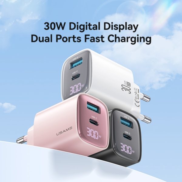 EDA0065966_B1.jpg USAMS CC229 30W USB+USB-C / Type-C Dual Port GaN Digital Display Charger, Spe...