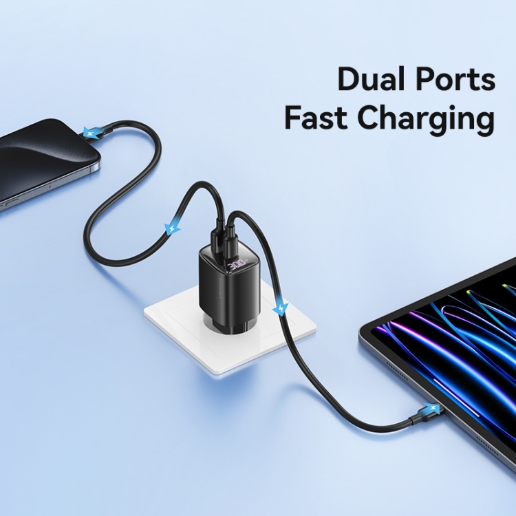 USAMS CC229 30W USB+USB-C / Type-C Dual Port GaN Digital Display Charger, Specifications: EU Plug, CC229 5 USAMS CC229 30W USB+USB-C / Type-C Dual Port GaN Digital Display Charger, Specifications: EU Plug, CC229 - Image 5