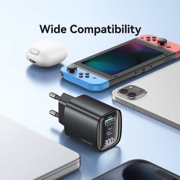 EDA0065966_B6.jpg USAMS CC229 30W USB+USB-C / Type-C Dual Port GaN Digital Display Charger, Spe...