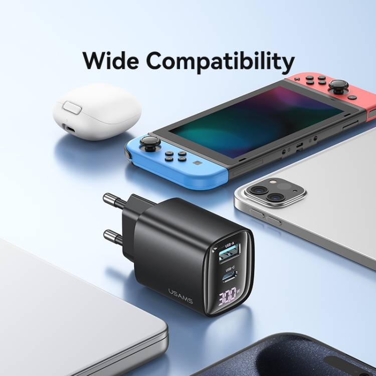 USAMS CC229 30W USB+USB-C / Type-C Dual Port GaN Digital Display Charger, Specifications: EU Plug, CC229 7 USAMS CC229 30W USB+USB-C / Type-C Dual Port GaN Digital Display Charger, Specifications: EU Plug, CC229 - Image 7
