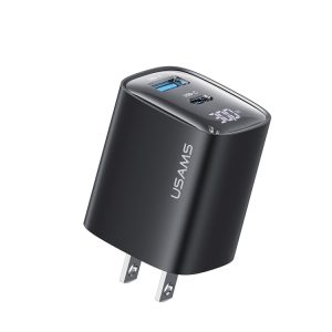 USAMS CC230 30W USB+USB-C / Type-C Dual Port GaN Digital Display Charger, Specifications: US Plug, CC230