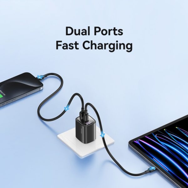 EDA0065967_B4.jpg USAMS CC230 30W USB+USB-C / Type-C Dual Port GaN Digital Display Charger, Spe...