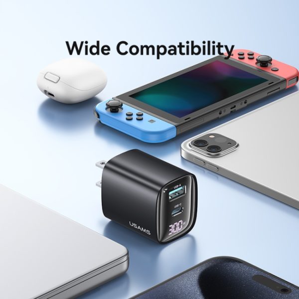 EDA0065967_B6.jpg USAMS CC230 30W USB+USB-C / Type-C Dual Port GaN Digital Display Charger, Spe...