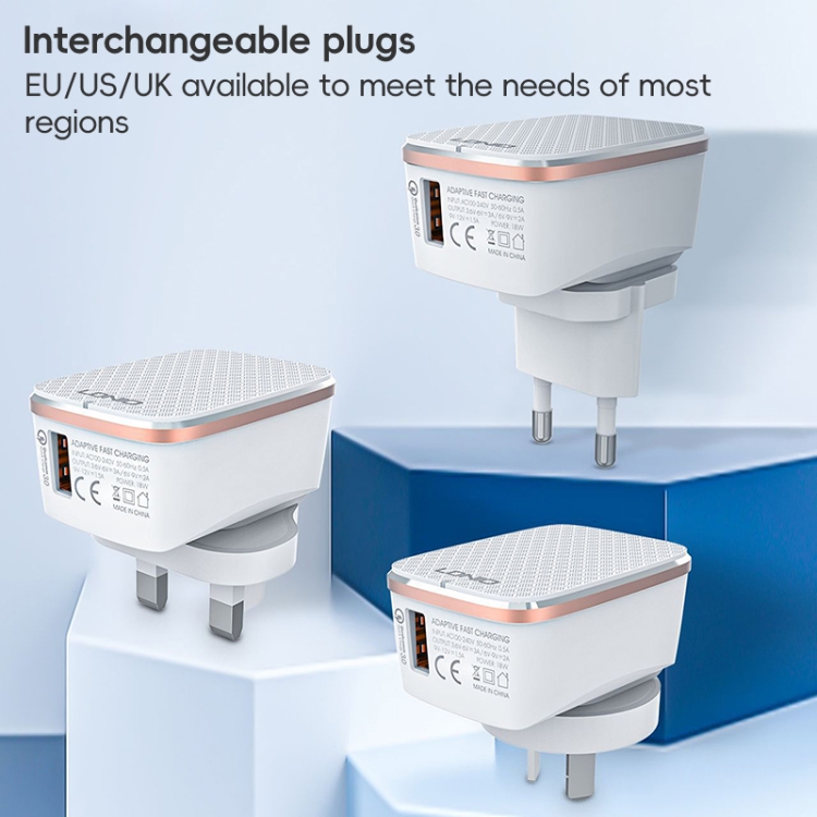 LDNIO A1204Q QC3.0 18W USB Fast Charger with 1m USB to 8 Pin Cable, EU Plug, UK Plug, US Plug 2 LDNIO A1204Q QC3.0 18W USB Fast Charger with 1m USB to 8 Pin Cable, EU Plug, UK Plug, US Plug - Image 2