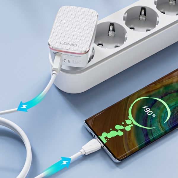 LDNIO A1204Q QC3.0 18W USB Fast Charger with 1m USB to 8 Pin Cable, EU Plug, ...