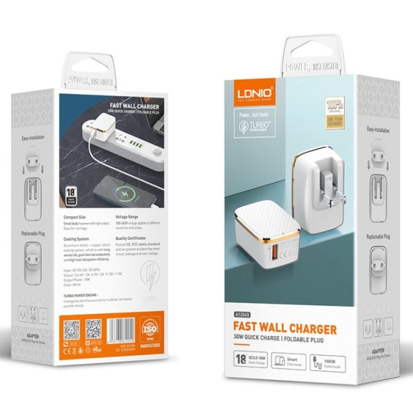 LDNIO A1204Q QC3.0 18W USB Fast Charger with 1m USB to 8 Pin Cable, EU Plug, ...