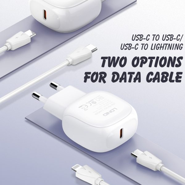 EDA006949801A_2.jpg LDNIO A1206C PD27W USB-C / Type-C Fast Charger with 1m 8 Pin Cable, EU Plug