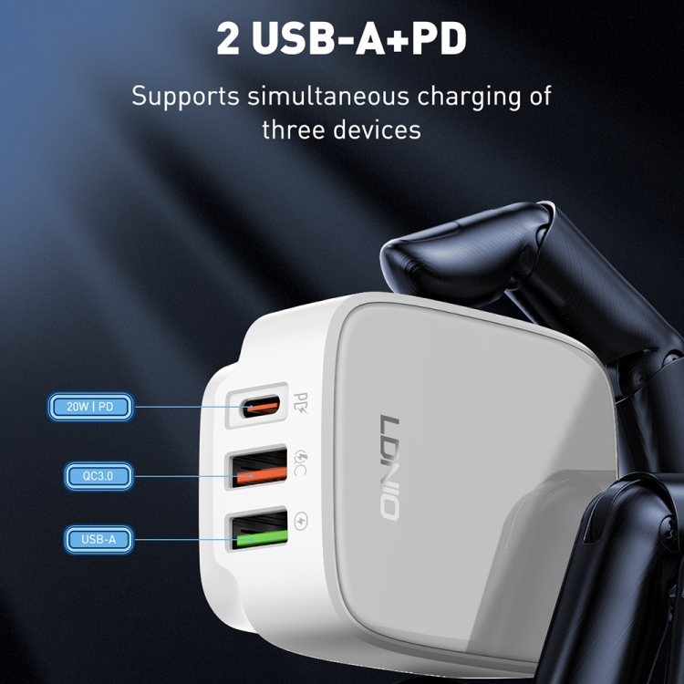 LDNIO Q334 32W Type-C + Dual USB Port Charger with 1m Micro USB Data Cable, EU Plug, UK Plug, US Plug 8 LDNIO Q334 32W Type-C + Dual USB Port Charger with 1m Micro USB Data Cable, EU Plug, UK Plug, US Plug - Image 8