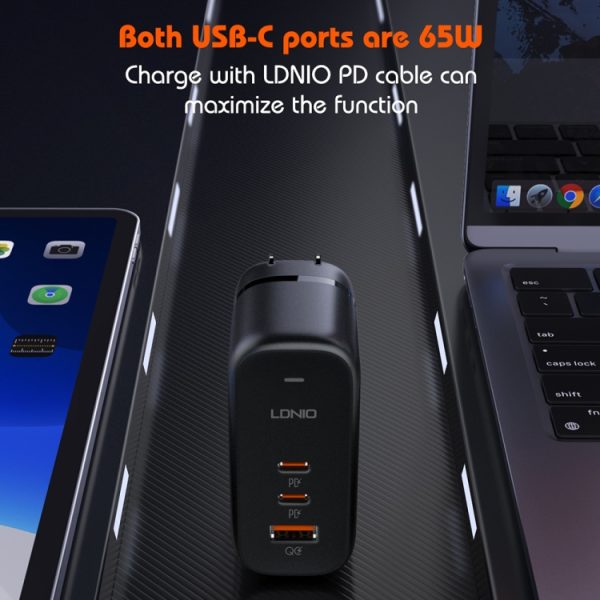 EDA0069597_B1.jpg LDNIO Q366 65W USB + Dual Type-C Port Charger with 1m USB-C / Type-C to USB-C...