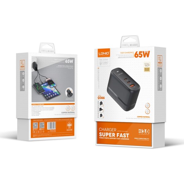 EDA0069597_B10.jpg LDNIO Q366 65W USB + Dual Type-C Port Charger with 1m USB-C / Type-C to USB-C...