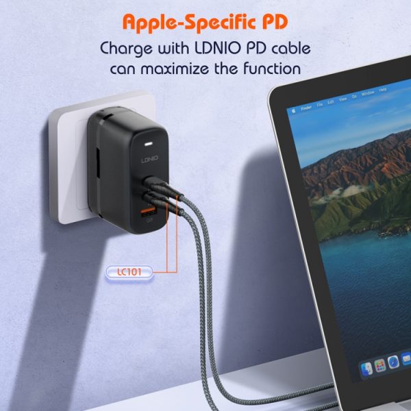 EDA0069597_B4.jpg LDNIO Q366 65W USB + Dual Type-C Port Charger with 1m USB-C / Type-C to USB-C...