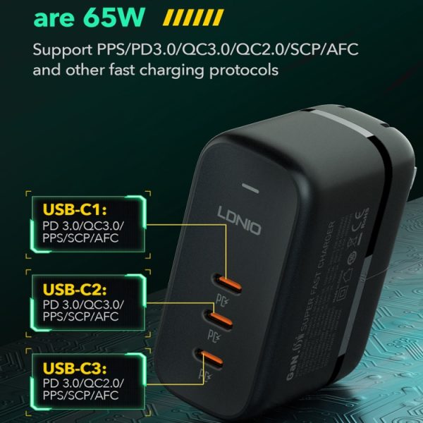 EDA0069600_B2.jpg LDNIO Q367 65W GaN 3 x USB-C / Type-C Interface Charger with 1m USB-C / Type-...