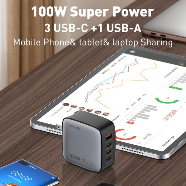 EDA0069607_B2.jpg LDNIO Q408 100W GaN USB+3 USB-C / Type-C Interface Charger with 1m 100W USB-C...