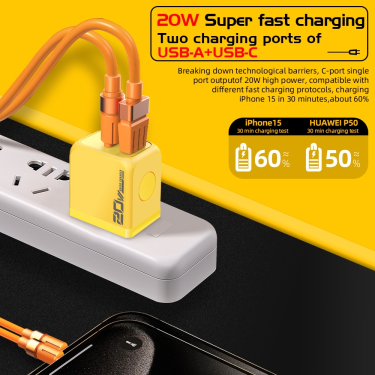 M167 PD 20W Type-C and USB QC 3.0 Fast Charger, EU Plug, US Plug 3 M167 PD 20W Type-C and USB QC 3.0 Fast Charger, EU Plug, US Plug - Image 3