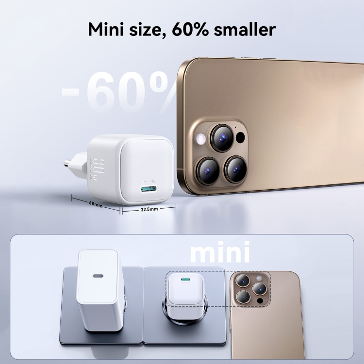 JOYROOM JR-TCG15 30W GaN USB-C / Type-C Port Mini Charger, EU Plug, UK Plug 3 JOYROOM JR-TCG15 30W GaN USB-C / Type-C Port Mini Charger, EU Plug, UK Plug - Image 3