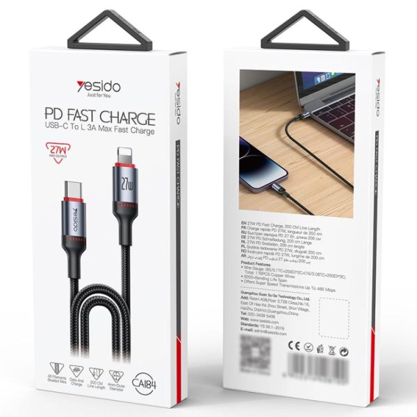 EDA007583601A_11.jpg Yesido CA184 PD27W 3A USB-C / Type-C to 8 Pin Charging Data Cable, Length: 2m, CA184