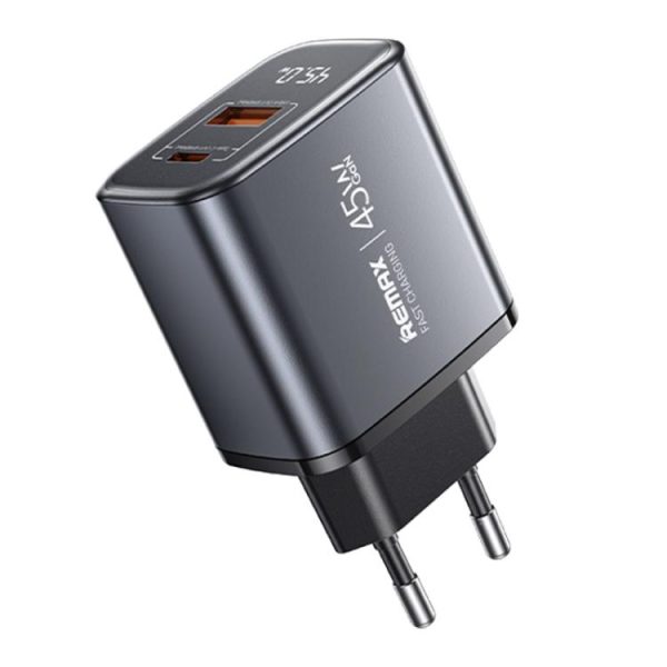 EDA007660701-1.jpg REMAX U2-AC 45W USB and Type-C GaN Digital Display Fast Charger, EU Plug, UK ...