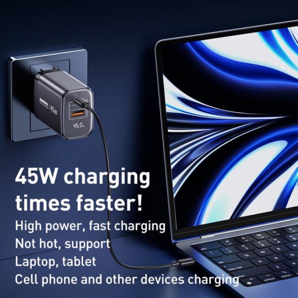 EDA0076607_B3.jpg REMAX U2-AC 45W USB and Type-C GaN Digital Display Fast Charger, EU Plug, UK ...