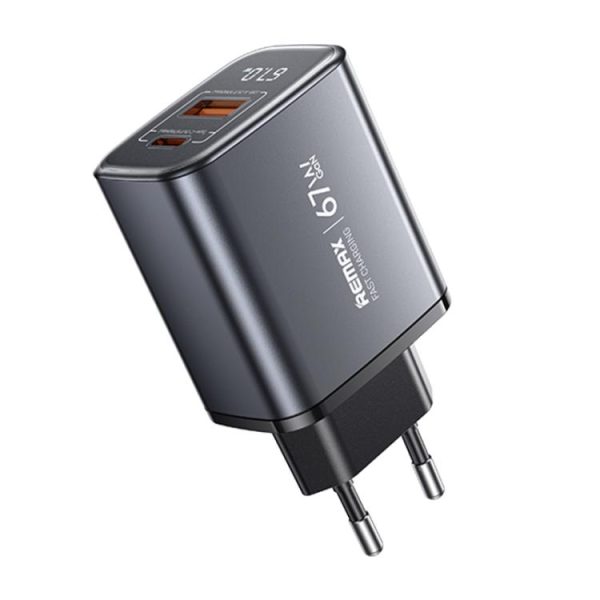 EDA007660801-1.jpg REMAX U2-AC 67W USB and Type-C GaN Digital Display Fast Charger, EU Plug, UK ...