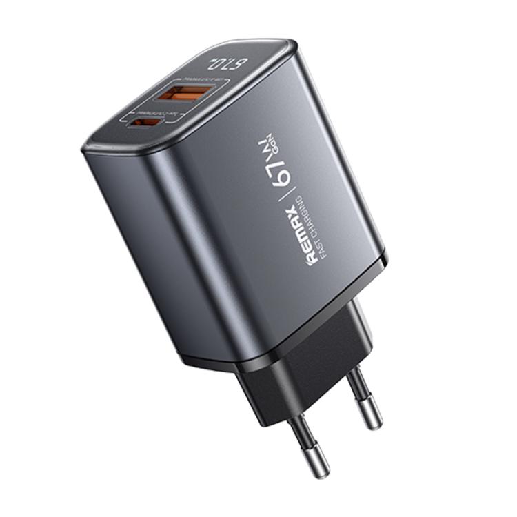 REMAX U2-AC 67W USB and Type-C GaN Digital Display Fast Charger, EU Plug, UK Plug 1 REMAX U2-AC 67W USB and Type-C GaN Digital Display Fast Charger, EU Plug, UK Plug