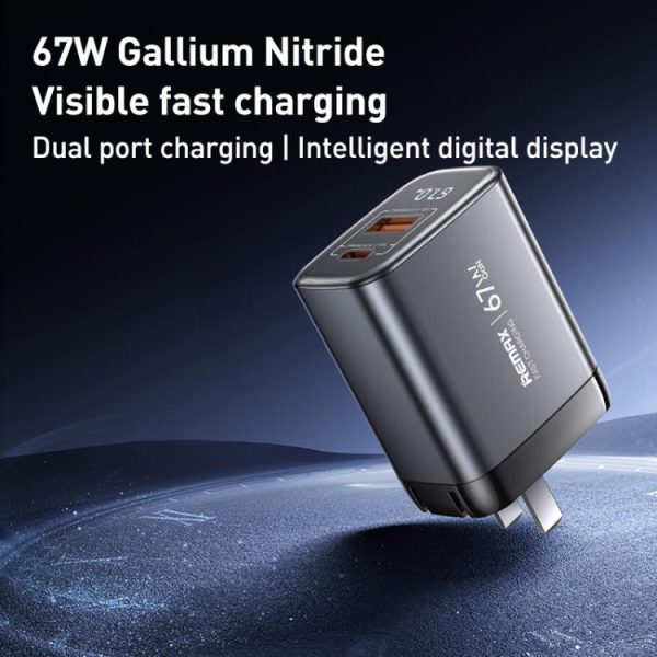 EDA0076608_B1.jpg REMAX U2-AC 67W USB and Type-C GaN Digital Display Fast Charger, EU Plug, UK ...