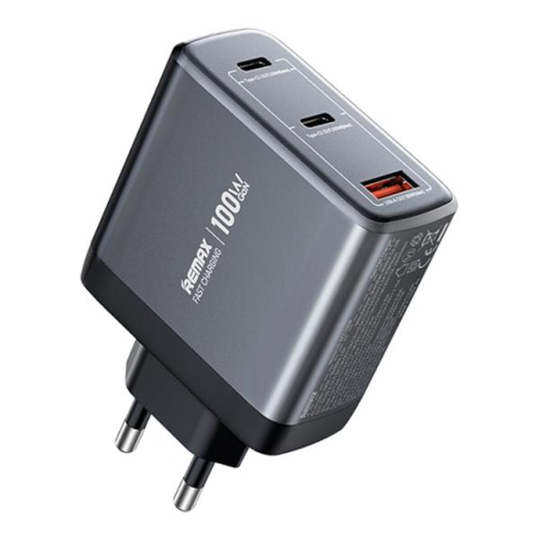 EDA007661001-1.jpg REMAX U2-AC 100W USB and Dual Type-C GaN Digital Display Fast Charger, EU Plu...