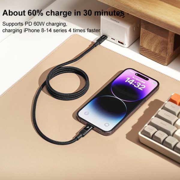 EDA007825201A_3.jpg MOMAX DL57D Mag.Link 60W Type-C to 8 Pin Magnetic Braided Fast Charging Data Cable, Length:1m