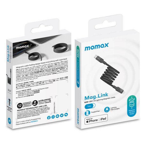 EDA007825201A_7.jpg MOMAX DL57D Mag.Link 60W Type-C to 8 Pin Magnetic Braided Fast Charging Data Cable, Length:1m