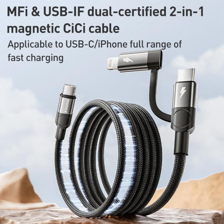 Momax Mag.Link Duo Magnetic 60W USB-C / Type-C to USB-C / Type-C / 8 Pin Data Cable, DC58 1m, DL58 60W 1m 3 Momax Mag.Link Duo Magnetic 60W USB-C / Type-C to USB-C / Type-C / 8 Pin Data Cable, DC58 1m, DL58 60W 1m - Image 3