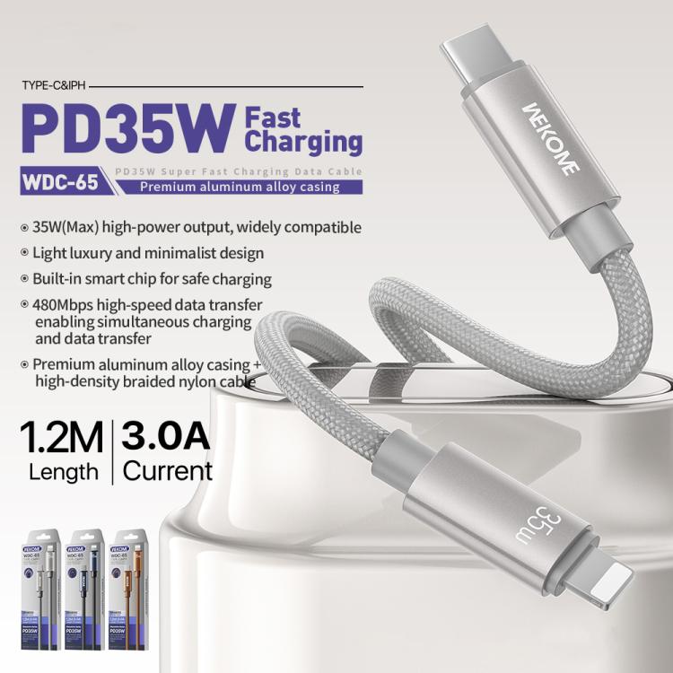 WK WDC-65 PD35W Type-C to 8 Pin Fast Charging Data Cable, Length: 1.2m, WDC-65 4 WK WDC-65 PD35W Type-C to 8 Pin Fast Charging Data Cable, Length: 1.2m, WDC-65 - Image 4