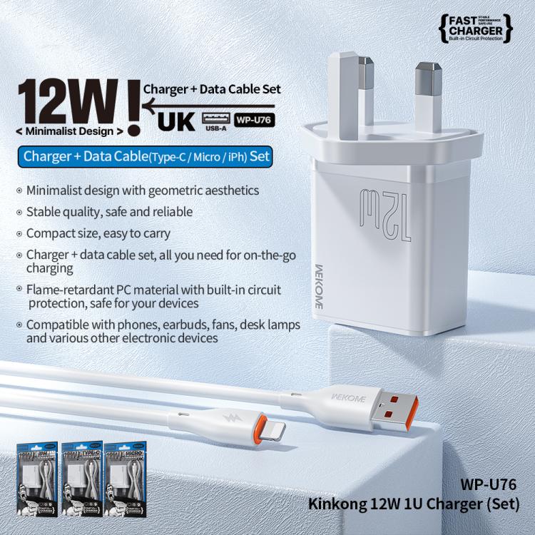 WK WP-U76 Kinkong 12W USB Charger Set, UK Plug, US Plug, EU Plug 4 WK WP-U76 Kinkong 12W USB Charger Set, UK Plug, US Plug, EU Plug - Image 4