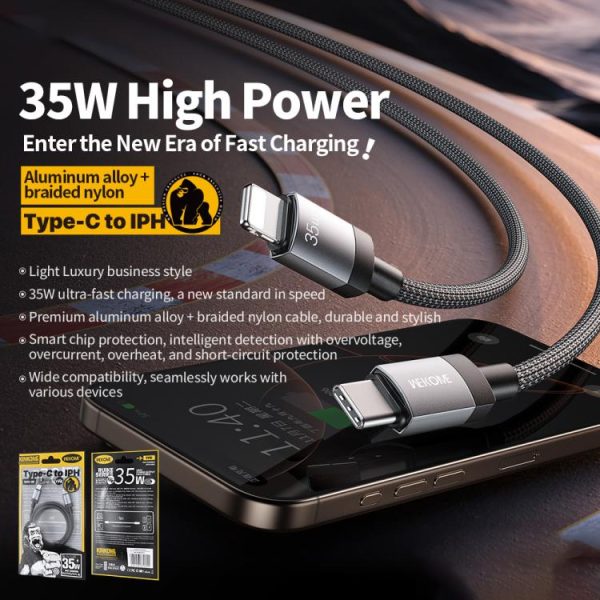 WK WDC-99 Kingkong Ruike Series 35W USB-C / Type-C to 8 Pin Braided Charging Data Cable, Length: 1m, Type-C to 8 Pin