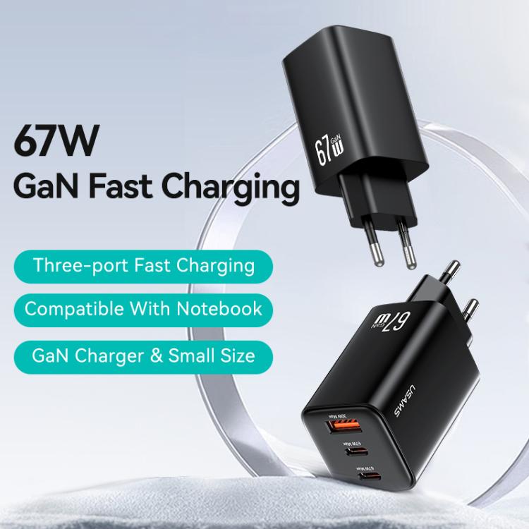 USAMS CC265 67W GaN 2 x Type-C, USB Triple-port Mini Fast Charger, CC265 2 USAMS CC265 67W GaN 2 x Type-C, USB Triple-port Mini Fast Charger, CC265 - Image 2