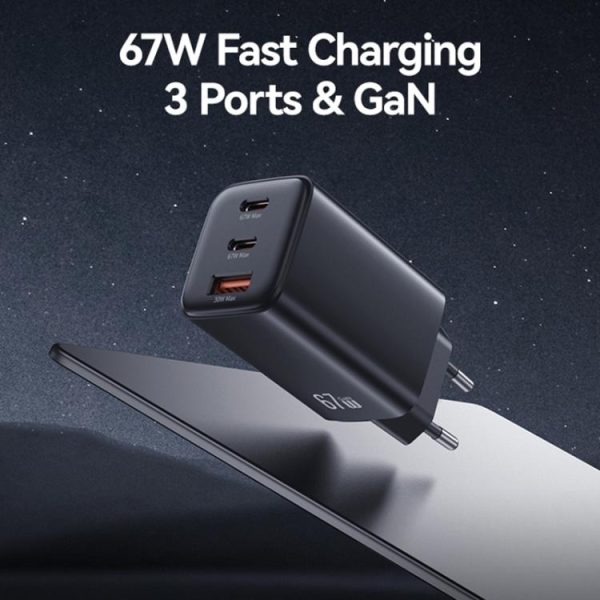 EDA0084227_B2.jpg USAMS CC265 67W GaN 2 x Type-C, USB Triple-port Mini Fast Charger, CC265