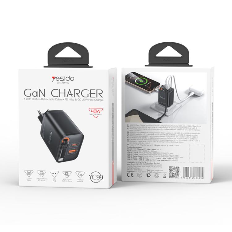Yesido YC99 40W Fast Charger with Telescopic Type-C Cable, YC99 12 Yesido YC99 40W Fast Charger with Telescopic Type-C Cable, YC99 - Image 12