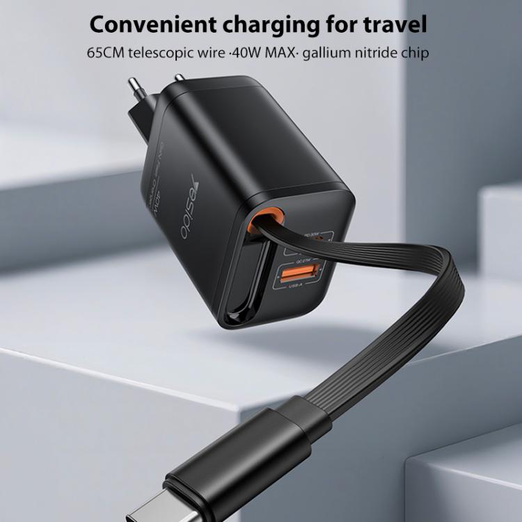 Yesido YC99 40W Fast Charger with Telescopic Type-C Cable, YC99 3 Yesido YC99 40W Fast Charger with Telescopic Type-C Cable, YC99 - Image 3