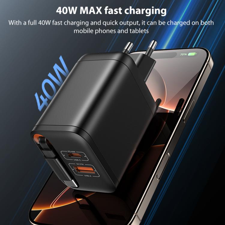 Yesido YC99 40W Fast Charger with Telescopic Type-C Cable, YC99 5 Yesido YC99 40W Fast Charger with Telescopic Type-C Cable, YC99 - Image 5